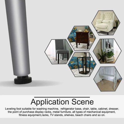 Keep Those Tables Rock Solid M8 X 25 Thread Adjustable Leveling Feet Heavy Duty Swivel Glides For Wobbly Chairs Desks Industrial Machines Two Pack Black Silver Tone application scene with various furniture uses.