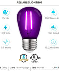 Purple S14 Edison LED Light Bulbs 0.5W For Indoor Outdoor String Lights Colorful UL Listed E26 Base Replacement Bulbs For Parties Holidays And Decor Dope Vibe with 120 volts and 300° beam angle.
