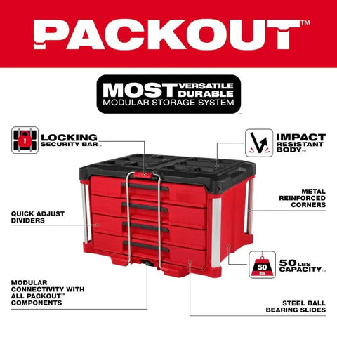 Beefed Up 4 Drawer Modular Tool Box With Impact Resistant Body Metal Reinforced Corners Ball Bearing Drawers Internal Organization