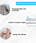 Installation procedure for Built Like A Tank 24 Pack Window Blinds Valance Clips Replacement For Curtains, showing steps of assembly.