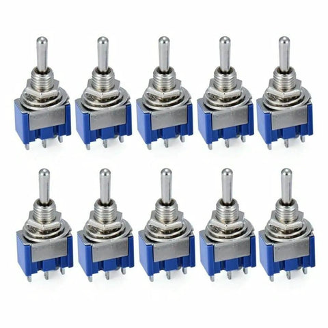 Ten Pack SPDT Toggle Switch 3 Terminals On Off On 3 Position Latching Switch For Lights Motors 6A At 125V Or 3A At 250V 5.7mm Thread