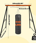 A-Frame Swing Stand For Hammock Chair, Heavy Duty Steel Frame Supports Up To 440 Lbs shown with dimensions and punching bag