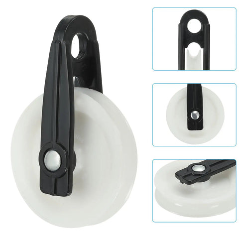 Nylon Clothesline Pulley Kit, 8 Piece Outdoor Wire Rope Pulleys With 60mm Wheels, black nylon pulley with white wheel