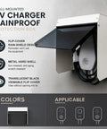 Universal Ev Charger Protective Cover Outdoor Weatherproof Electric Vehicle Charging Station Enclosure Tough As Nails Metal Housing Badass All Season Shield Sharp Black Paint on wall-mounted EV charger rainproof protection box.