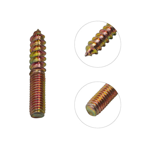 8 Pack 1/4-20 X 1-1/2 Inch hanger bolts showing self-tapping dowels for quick, strong wood connections in DIY projects.