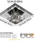saditesdk 6 Pcs Recessed Lighting Cube Luxury Trim Kits Dimmable Led Recessed Lighting Square Crystal Spotlight dimensions labeled