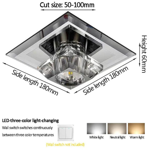 saditesdk 6 Pcs Recessed Lighting Cube Luxury Trim Kits Dimmable Led Recessed Lighting Square Crystal Spotlight dimensions labeled
