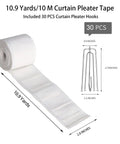 DIY Pinch Pleat Curtain Kit With 10 Meters Of Pleater Tape And 30 Stainless Steel Four Prong Curtain Pleater Hooks White displayed