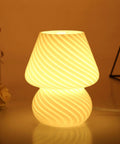 Mushroom Glass Table Lamp With White Stripe, Vintage Murano Inspired Night Light on table, ambient warm white LED glow, modern decor