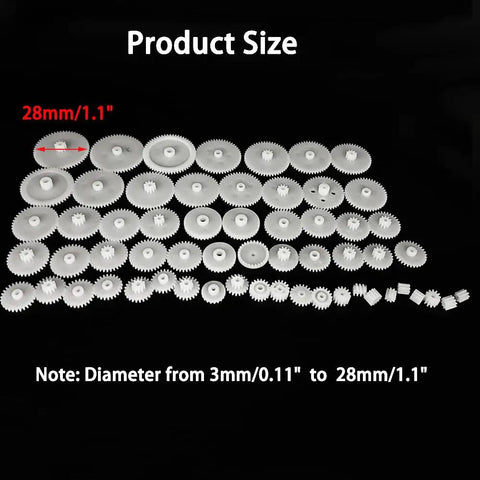 58 Pcs Small Gear Set Module 0.5 For DC Motor DIY Projects Toys RC Cars And Robots With Gear Diameters 3mm To 28mm variety shown