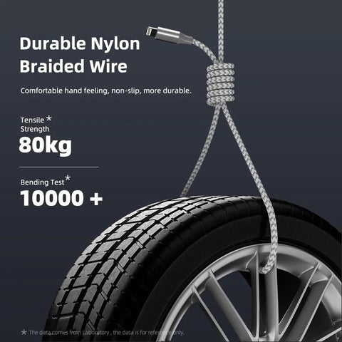 iPhone Lightning charging cables, 3-pack, 10 ft, nylon braided, Apple MFi certified