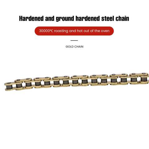 Beefed Up Drive Chain And Sprocket Kit For Honda CRF50F 2004 Through 2026, close-up of gold finish 420x78 chain detail.