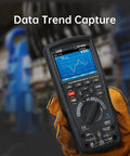 Handheld Digital Oscilloscope Multimeter 3 In 1 With Bluetooth Interface displayed in hand with blue waveform on screen.