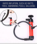 Emergency Siphon Fuel Transfer Pump Kit For Gas Oil And Liquids inflating a bicycle tire with flexible tube attachment.