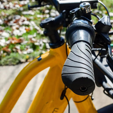 Ergonomic Shifty Grip Set For One By Front Crank With Twist Shift Or Gripshift, Left Side 132Mm Closed End Grips on yellow bike