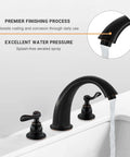 Windemere Deck Mounted Roman Tub Filler Trim Kit Oil Rubbed Bronze with Brass Construction and Zinc Handles Replacement Trim Only shown on a tub.