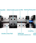Precision Ball Screw XYZ Motion Slide With Three Pitch Options, 100mm To 1000mm Adjustable Travel, Integrated Linear Guide For Rock Solid Single Axis Or Versatile XYZ Multi Axis Setup, labeled ball screw and linear rail parts