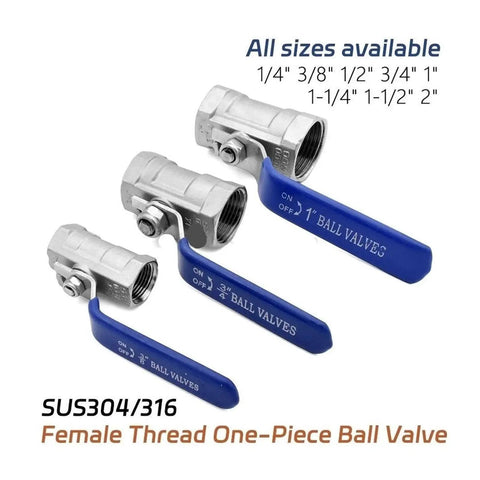 Heavy Duty 304 Stainless Steel Straight Ball Valve Rock Solid Zero Leak Smooth Swivel Handle Snappy Action Built Tough For Water And Gas Lines No Fuss Pipe Flow Control Setup with blue handle and various sizes