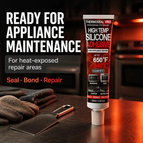 Kick Bigger Gaps With This High Temp Rtv Silicone Sealant Perfect For Oven Panel And Appliance Repair That Handles Extreme Heat Like A Boss To Keep Your Kitchen Cool, tube of high temp silicone adhesive with tool.