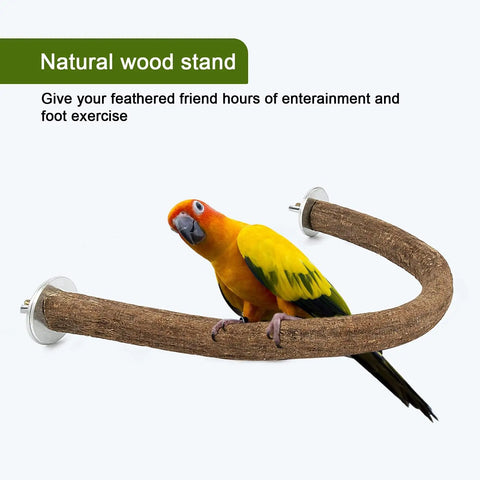 Natural Wood U Shaped Bird Perches For House Cage 2 Pack with parrot on perch, durable wooden design for small birds.