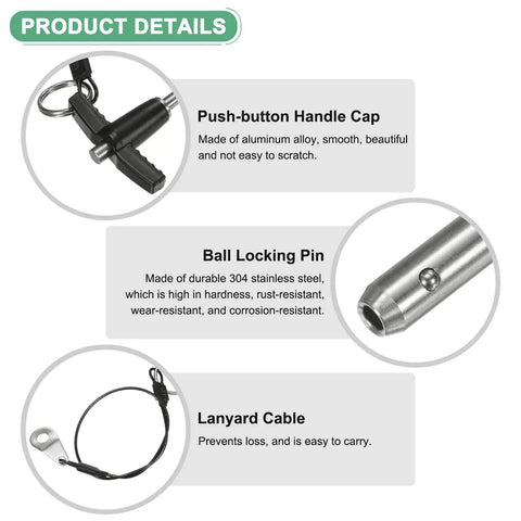 Beefed-Up Heavy Duty T-Handle Quick Release Lock Pins 3/16 Inch Diameter with Lanyard Cable, 304 Stainless Steel, product details