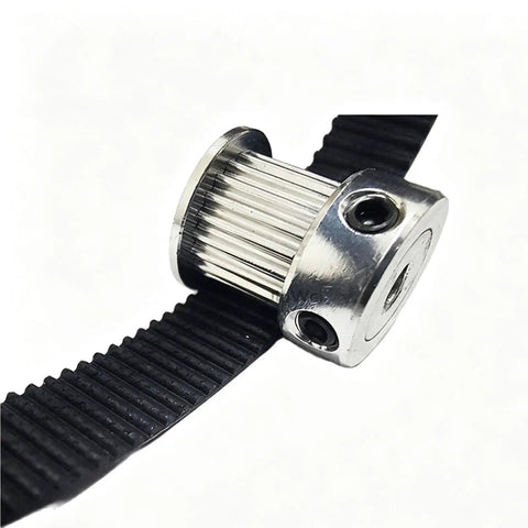 High Gear 2GT Timing Pulley Kit With 20T And 40T Sprockets Delivers Smooth 2:1 Speed Reduction For Custom Rigs Using 10mm Belts And Multi Bore Hubs, silver 20T pulley on black timing belt