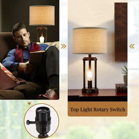 Farmhouse Table Lamps Set Of 2 With Touch Control And 3 Way Dimming, rustic lamp on side table with rotary switch