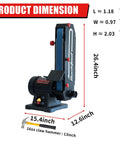 Heavy Duty 2X48 Inch Belt Sander With 1Hp Induction Motor Running At 4500 Fpm For Knife Making And Metal Finishing dimensions displayed.