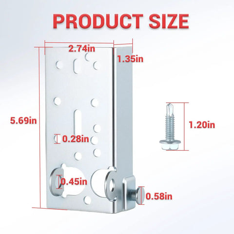 Heavy Duty Garage Door Bottom Roller Bracket With 7/16 Inch Diameter Roller Stem Built Tough Durable Galvanized Steel Bottom Roller Brackets For Long-Lasting Garage Door Maintenance Pair with product dimensions labeled