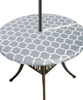 Round Outdoor Tablecloth With Umbrella Hole And Elastic Edge For 40 To 44 Inch Vinyl PVC Cover For Patio Use Waterproof And Wipe Clean Stain Resistant Backyards Party Ready Grey Moroccan