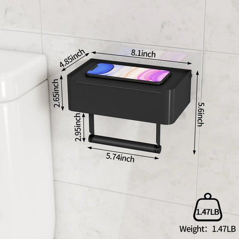 Toilet Paper Holder With Shelf And Flushable Wipes Dispenser Hidden Wipe Storage Matte Black Stainless Steel Wall Mount Organizer