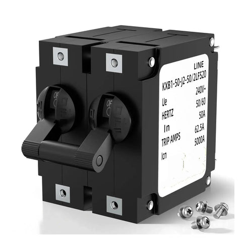 Heavy Duty Hydraulic Magnetic Circuit Breaker One To Four Pole Overload And Short Circuit Protection Up To Sixty Three Amps, dual pole design.