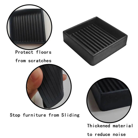 Heavy Duty Square Rubber Caster Cups 2X2 Inch Non Slip Furniture Stopper Glides Level Up Your Floor Game Keeps Couches Locked Down Smooth Protection That Actually Stays Put, showing close-up of rubber design.