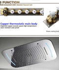 Copper thermostatic main body with LED rain head, part of a Thermostatic LED Shower System With Ceiling Mounted Rain Head And 4 Spray Settings.