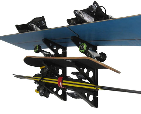 Beastly Heavy Duty Horizontal Ski Rack Wall Mount For Garage Storage Holds 3 pairs of skis, poles, and snowboards off the floor