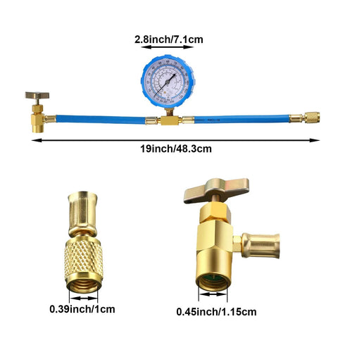Mudder BPV31 piercing tap valve kit, 2-pack with blue hose and gauge, brass fittings for 1/4–3/8 in pipes and R134A.