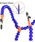 Close-up of flexible arm with clamp from Third Hand Soldering Stand With Adjustable Metal Gooseneck Arms, showing 360° rotation.