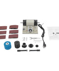 Premium Electric Leather Edge Burnishing Machine With 350W Pure Copper Motor And Cast Iron Build for heavy duty tasks, includes attachments and grit belts.