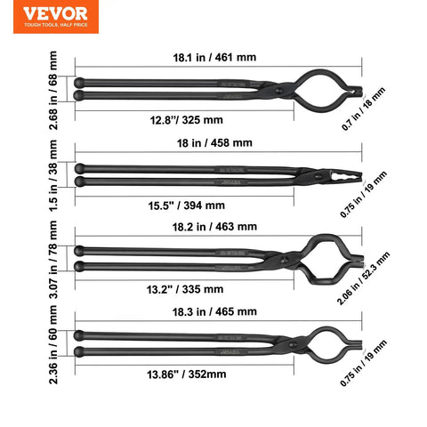 Heavy Duty Blacksmith Tongs Set With Four Jaw Styles V Bit Bolt Wolf Jaw Z V Bit And Gripping Tongs For Forging A3 Carbon Steel