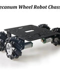 MC200 80mm mecanum wheel robot chassis with metal frame and four DC motors, black