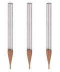 Three-piece set of tungsten carbide end mills with silver shanks and copper tips; 4-flute, 10mm cutting length