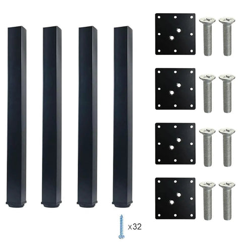 20 Inch Square Adjustable Metal Table Legs Set Of 4 With Leveling Feet Beefy Heavy Duty Black Industrial Furniture Legs with screws