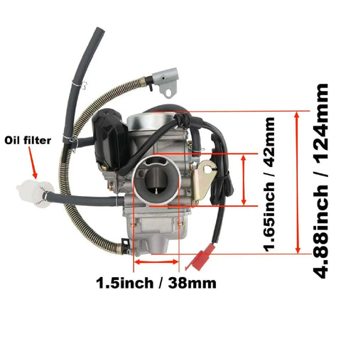 Front view of GY6 150CC Carburetor With Air Filter For Moped ATV Go Kart Scooter 125CC 150CC 4-Stroke Engines Ride Ready