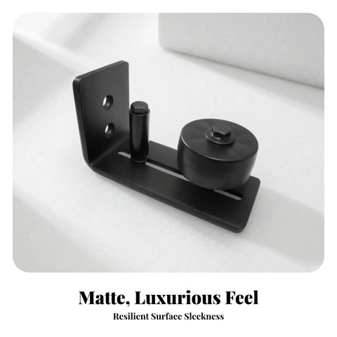 Heavy Duty Barn Door Floor Guide With Roller Adjustable Steel Track, matte black, features resilient surface and sleek design.