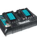 Makita dual battery charger for Badass 36V Cordless Leaf Blower Kit, compact design, efficient charging for outdoor cleanup.