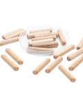 120 Pack Birch Hardwood Dowel Pins Three Eighths Inch By Two Inch Fluted Straight Grooved Wood Dowels Rods For Woodworking Furniture Doors Arts And Crafts DIY Projects Built To Last Strengthen Joints With Smooth No Burr Finish scattered on a white background