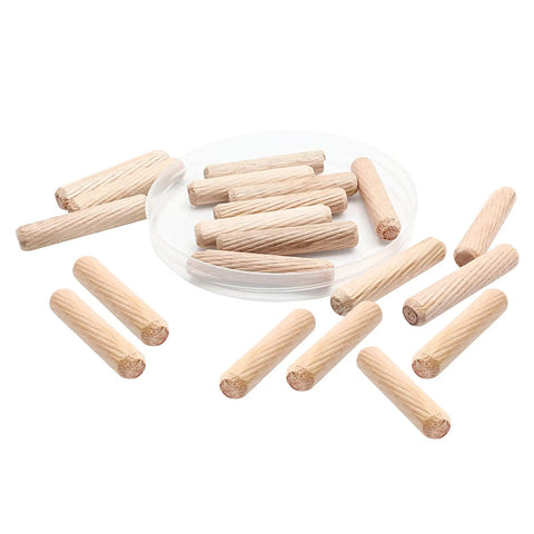 120 Pack Birch Hardwood Dowel Pins Three Eighths Inch By Two Inch Fluted Straight Grooved Wood Dowels Rods For Woodworking Furniture Doors Arts And Crafts DIY Projects Built To Last Strengthen Joints With Smooth No Burr Finish scattered on a white background