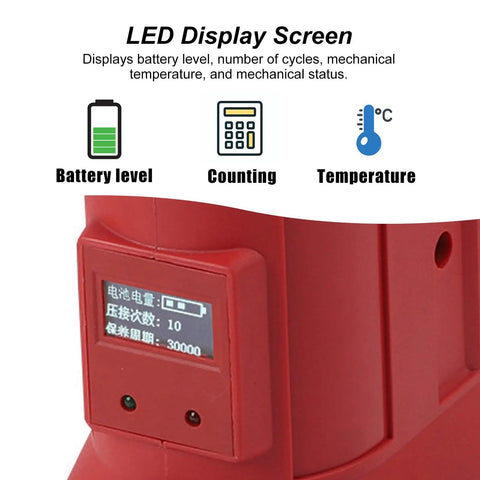 LED display screen of Heavy Duty No BS Electric Hydraulic Cable Cutter showing battery level and mechanical status.