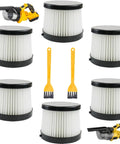Replacement HEPA Filters For 20V Cordless Handheld Vacuums Easy Swap Washable And Reusable 6 Pack with yellow brushes