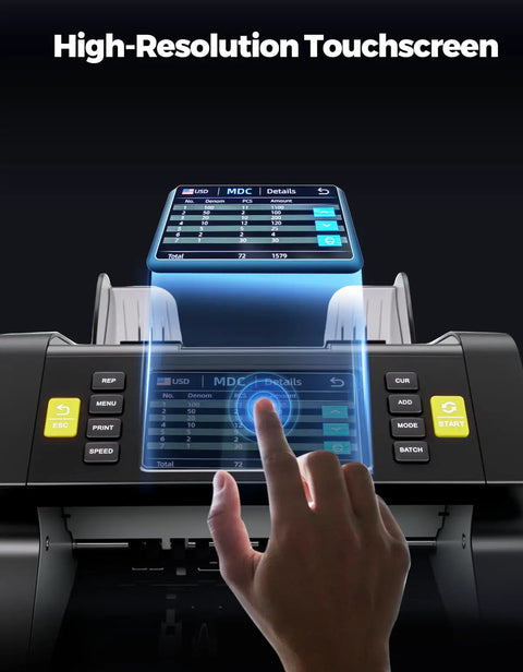 Mixed Denomination Money Counter With Counterfeit Detection And Touch Screen For Business, high-resolution display